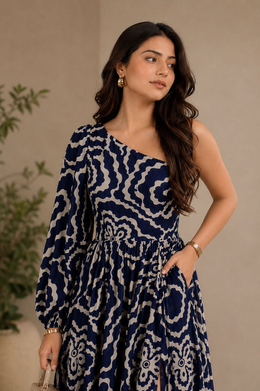 Navy Flora Long Dress