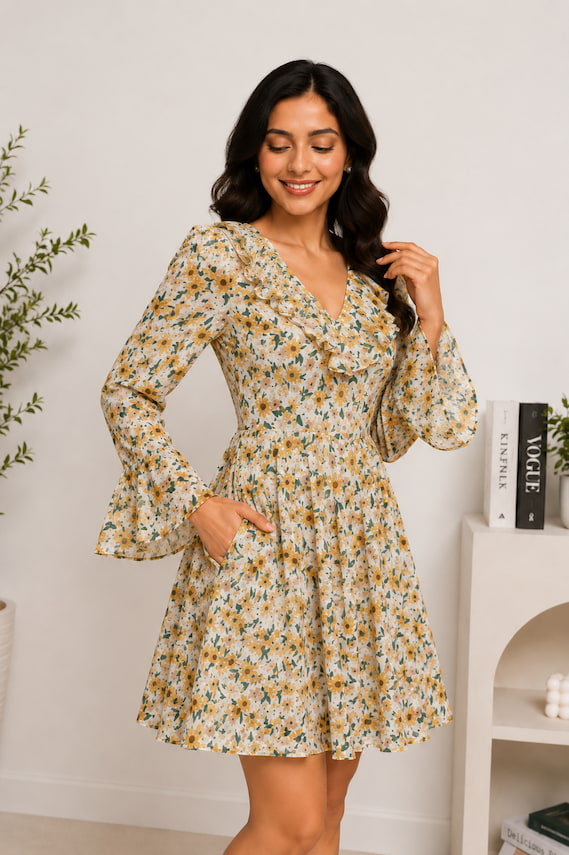 Sunflower Twirl Mini Dress