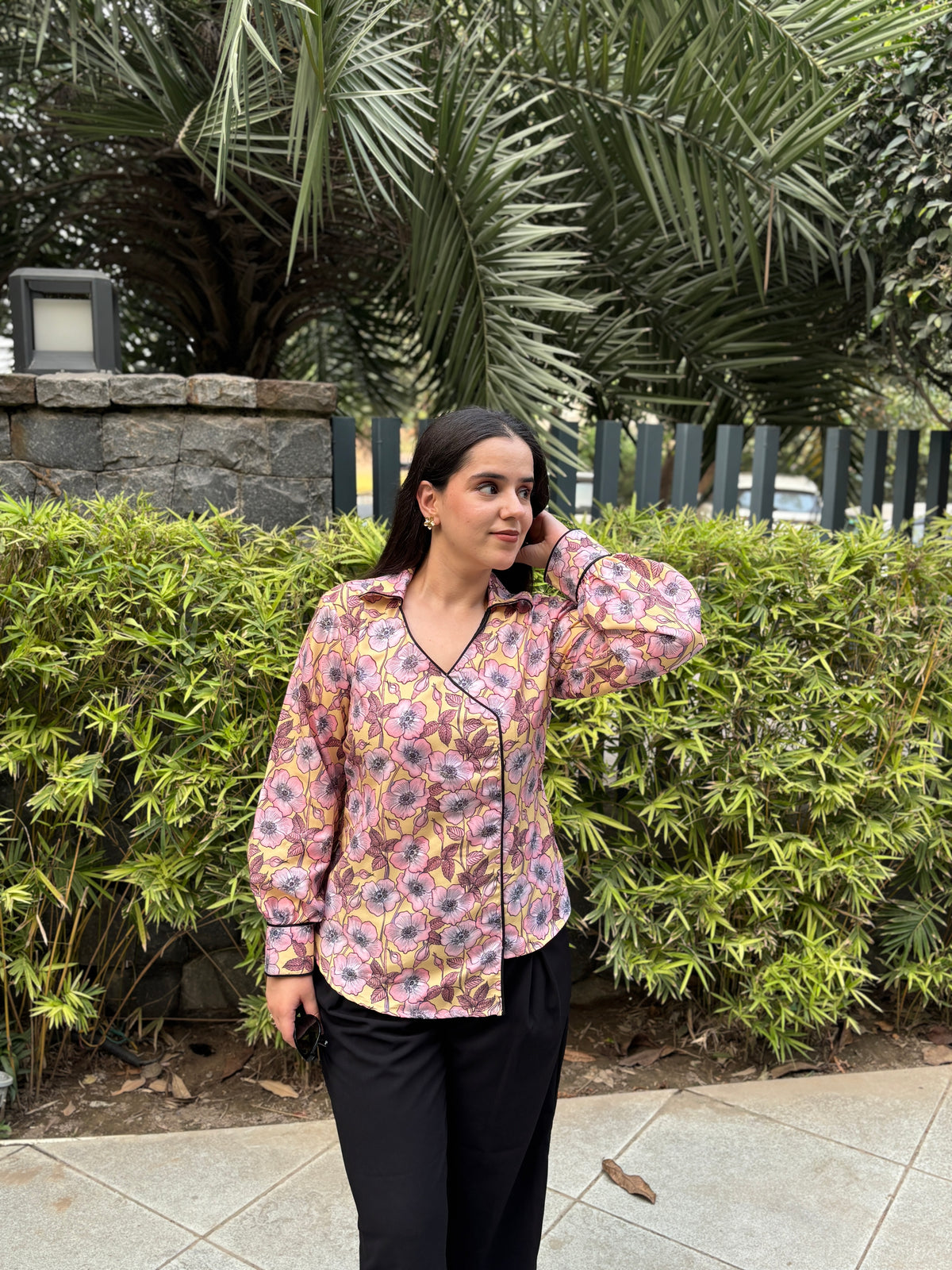 Lemon Floral Wrap Shirt