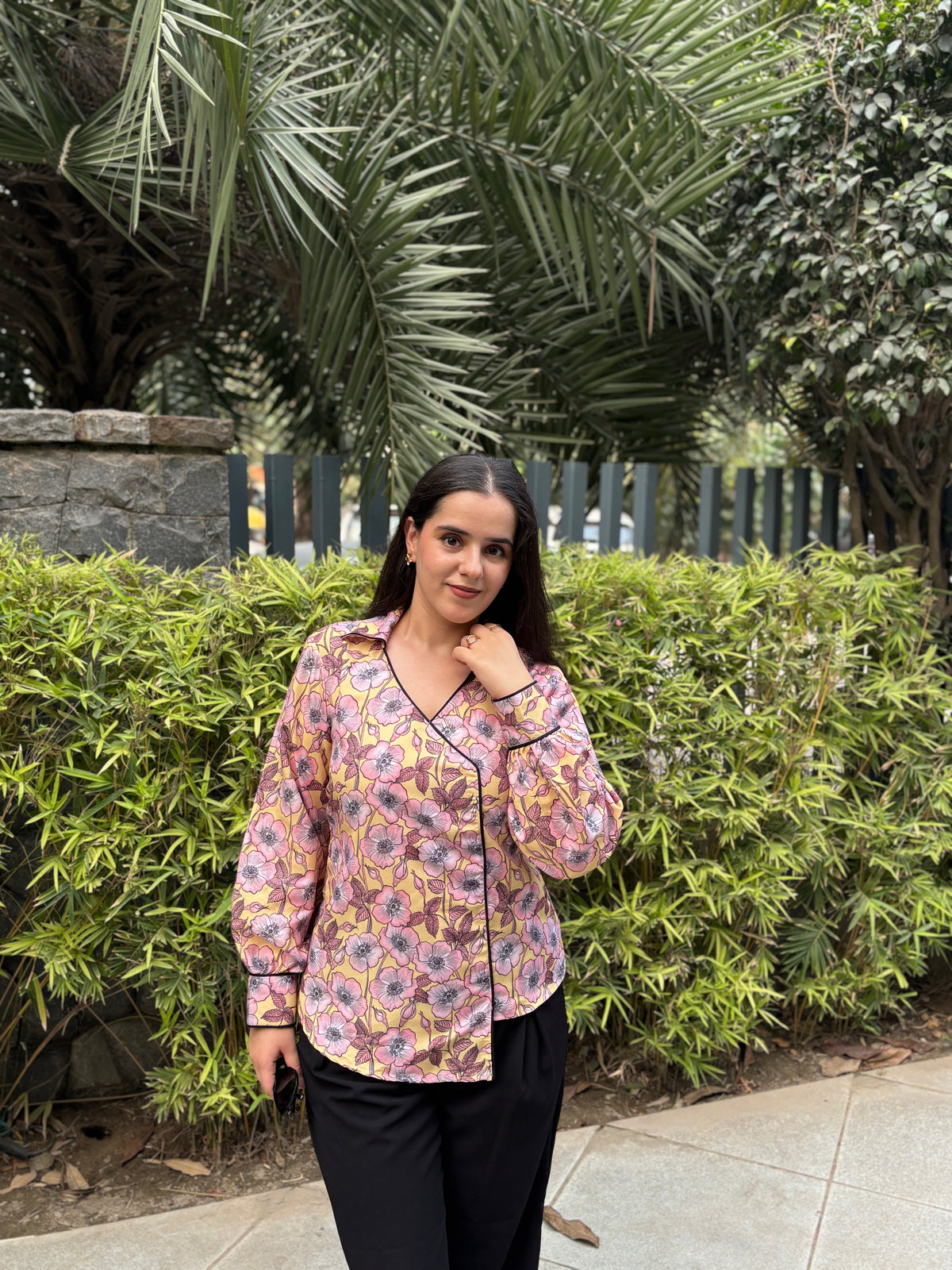 Lemon Floral Wrap Shirt