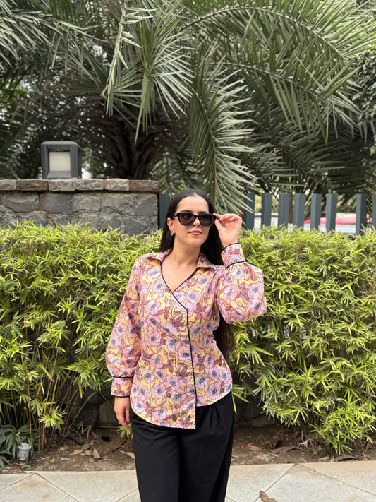 Lemon Floral Wrap Shirt