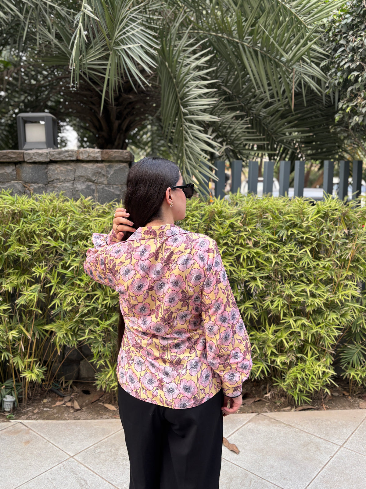 Lemon Floral Wrap Shirt