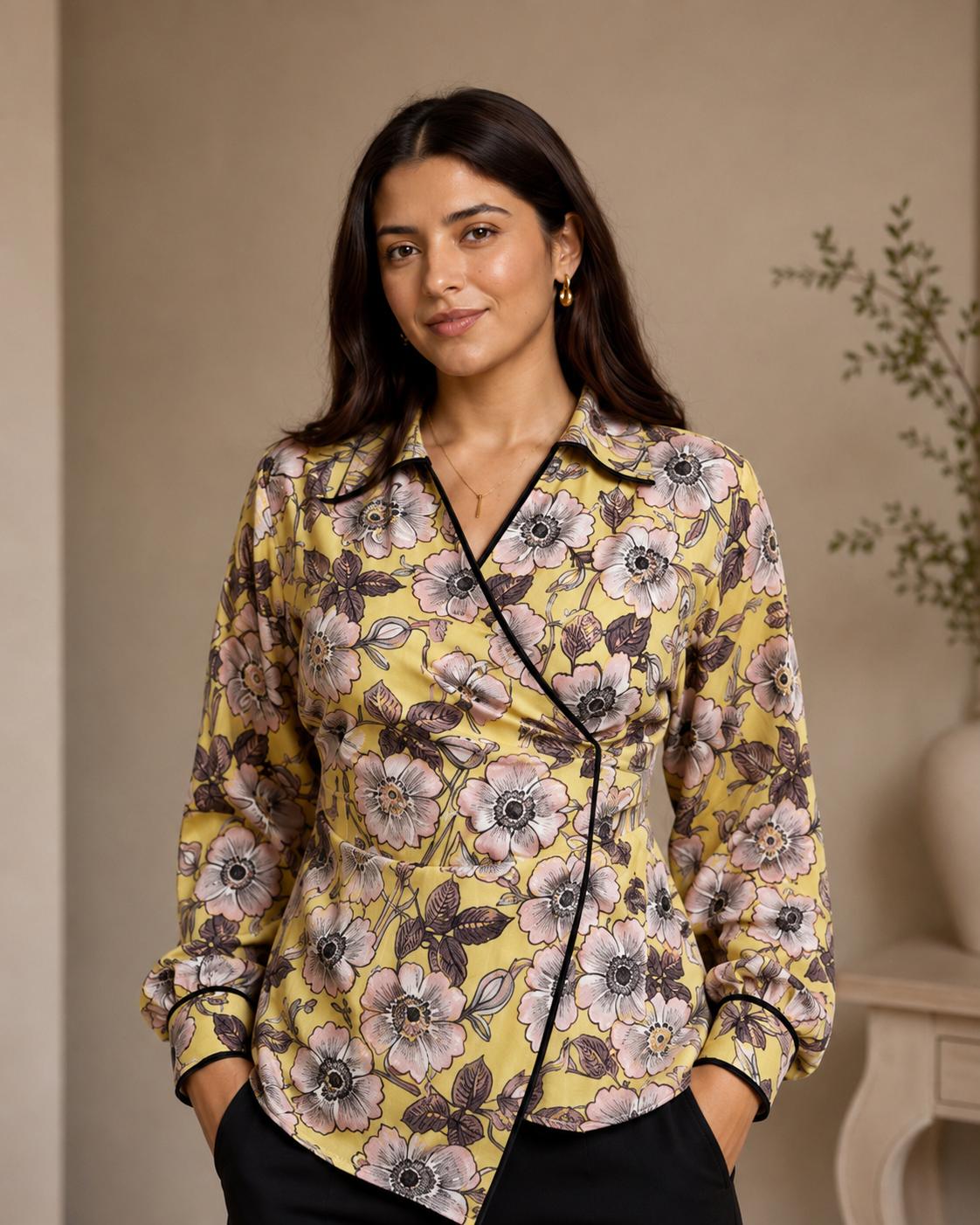 Lemon Floral Wrap Shirt