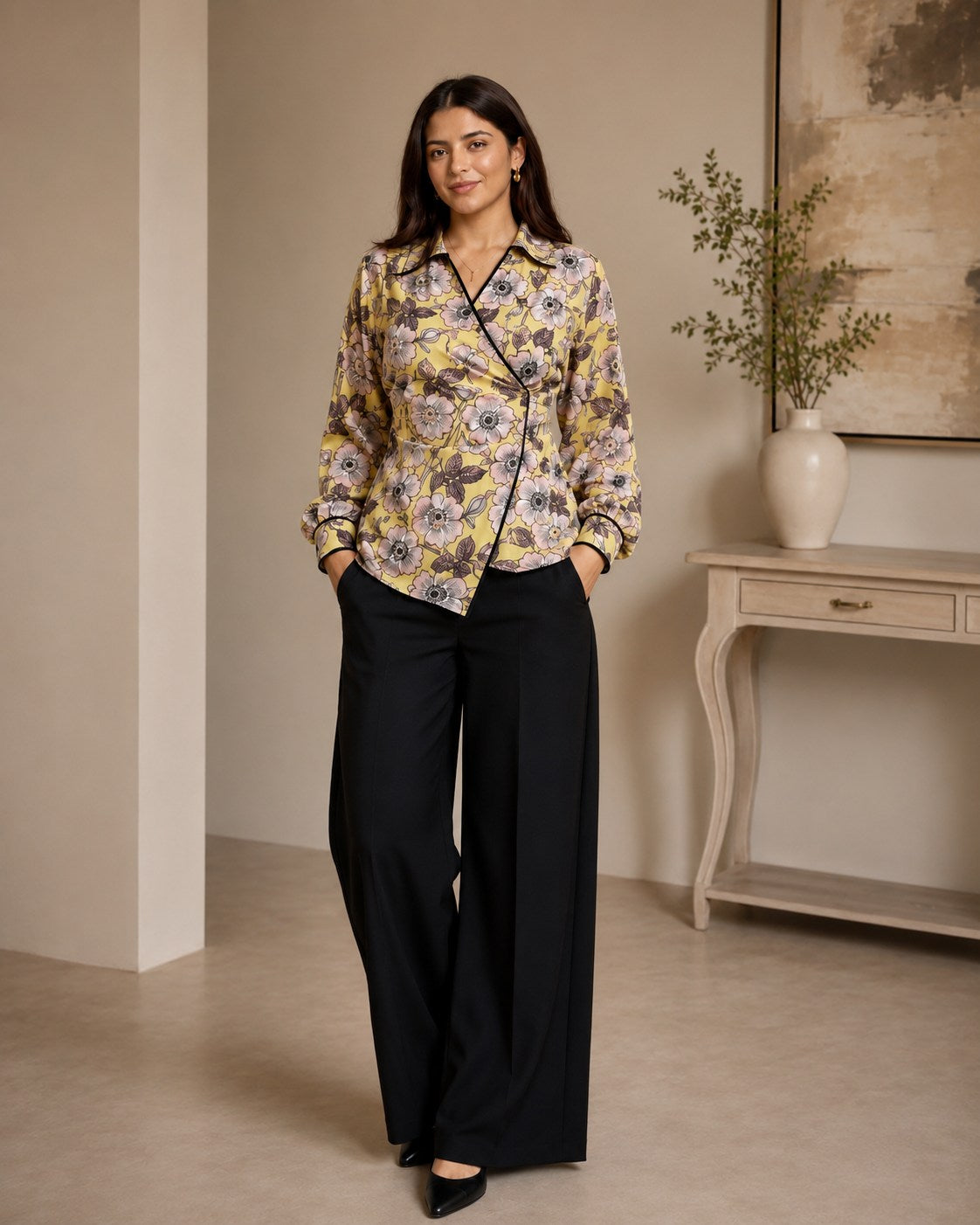 Lemon Floral Wrap Shirt