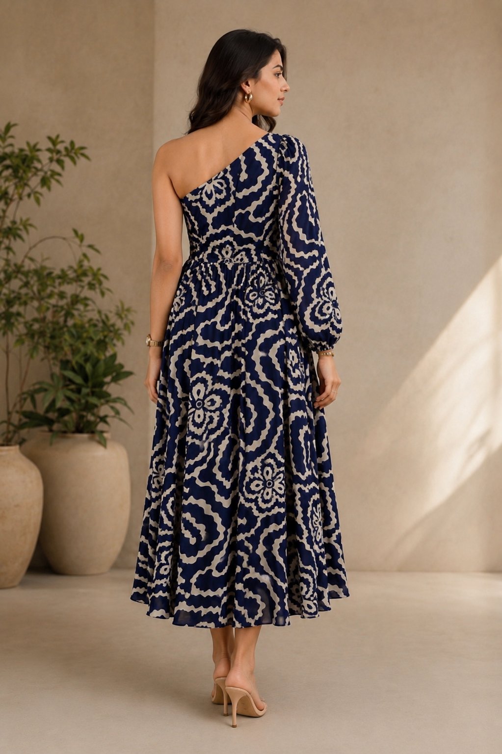 Navy Flora Long Dress