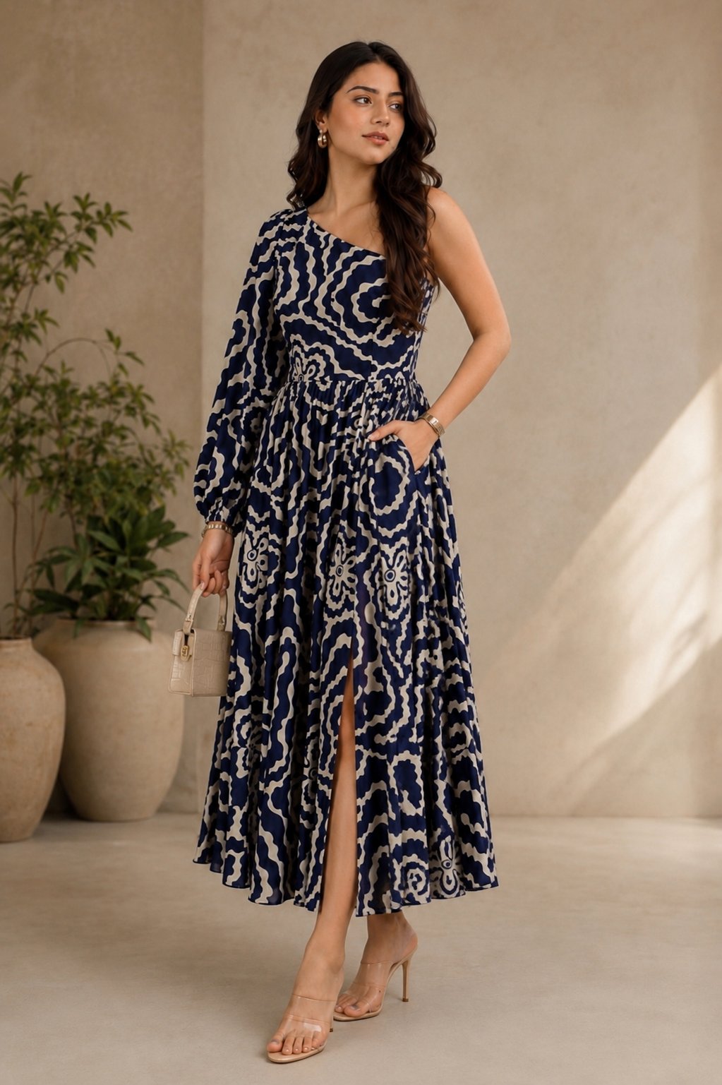 Navy Flora Long Dress