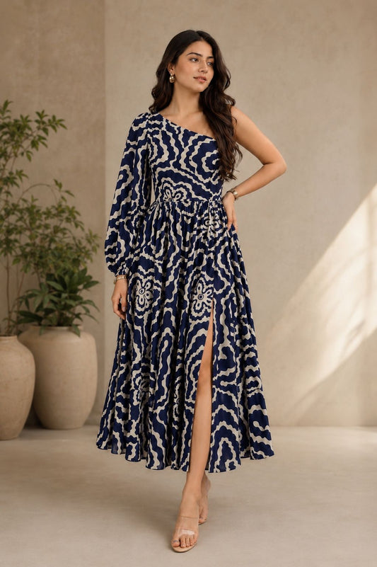Navy Flora Long Dress